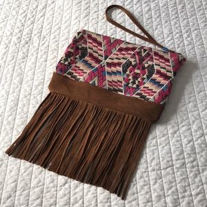 Brand New American Eagle Clutch Suede Fringe Aztec